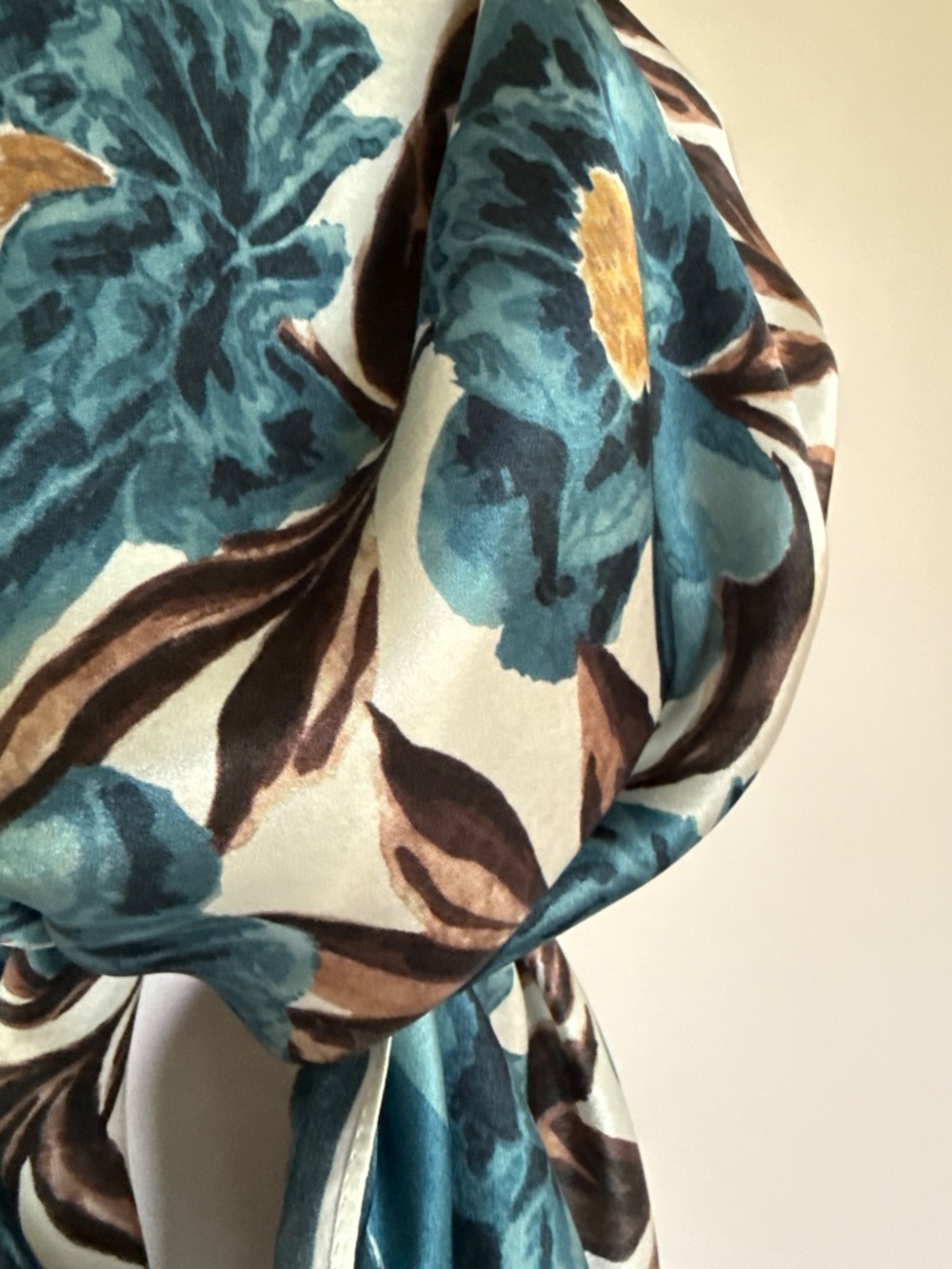 Madewell 100% Silk Square Scarf Blue Brown Floral - Picture 5 of 13